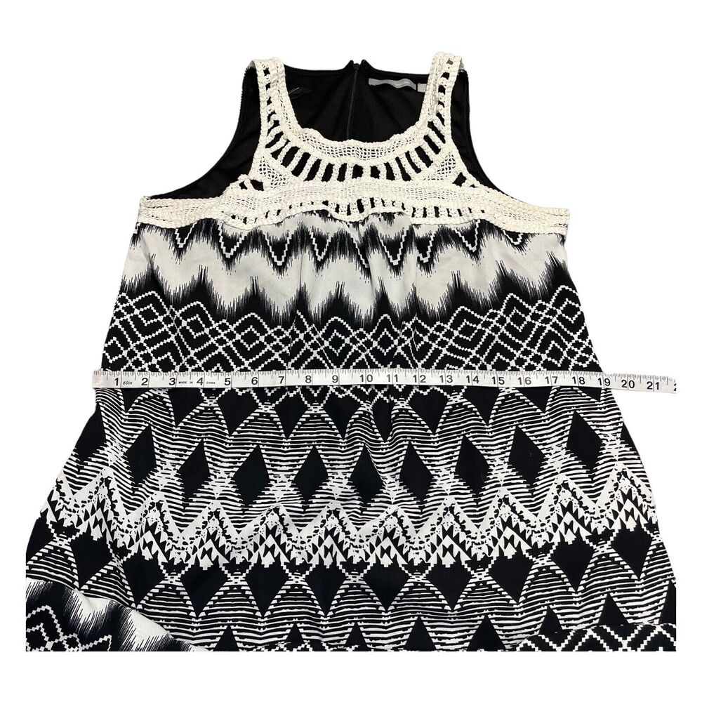 Ny Collection Maxi Dress Girls Small Black White Geometric Crochet Neck Back Zip - Picture 5 of 7